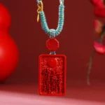 Natural Red Cinnabar Nine Syllable Mantra Protection Necklace - Buddha Bodhis Natural Red Cinnabar Nine Syllable Mantra Protection Necklace