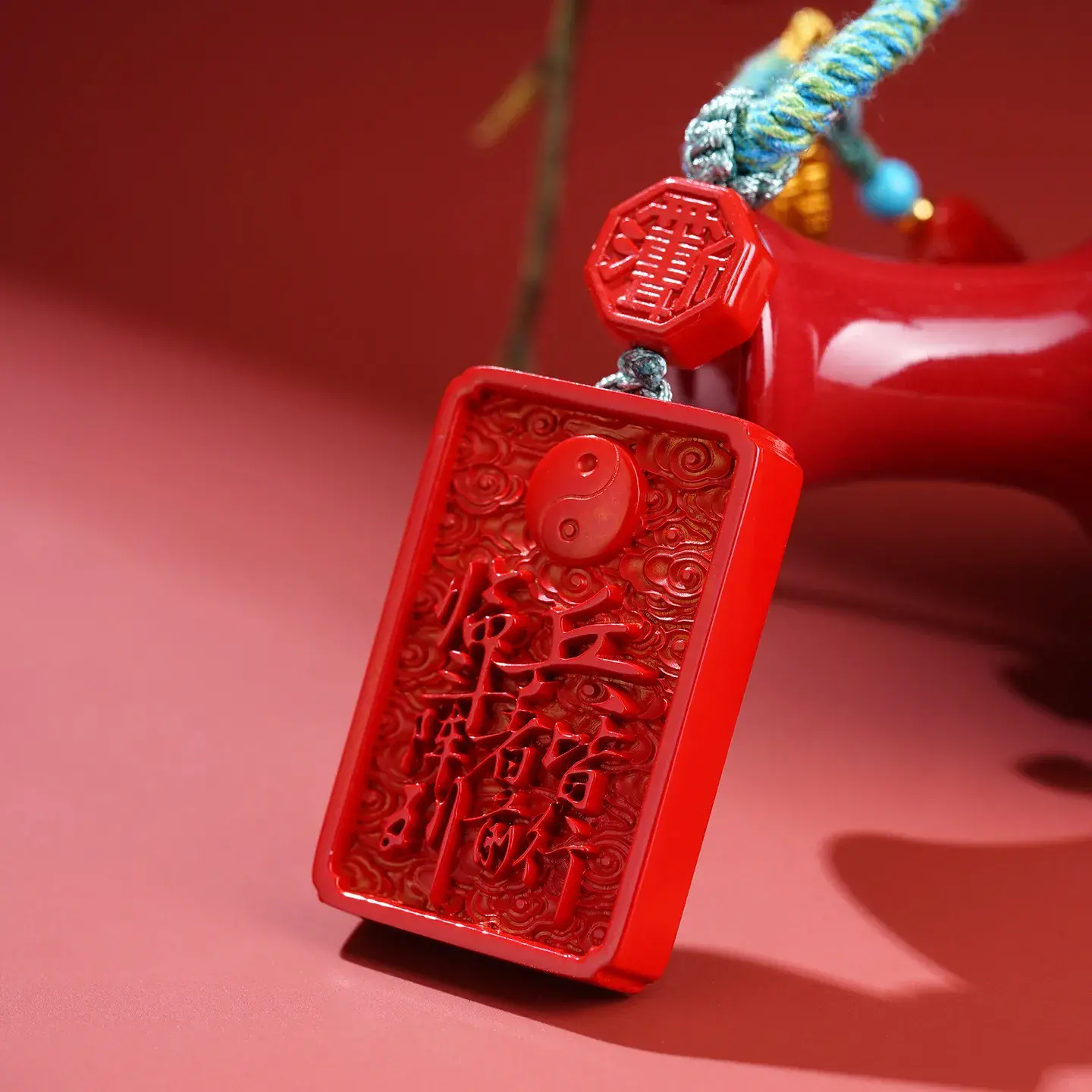 Natural Red Cinnabar Nine Syllable Mantra Protection Necklace (3) Natural Red Cinnabar Nine Syllable Mantra Protection Necklace