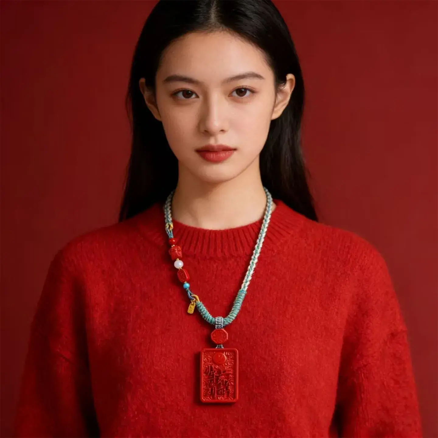 Natural Red Cinnabar Nine Syllable Mantra Protection Necklace (4) Natural Red Cinnabar Nine Syllable Mantra Protection Necklace