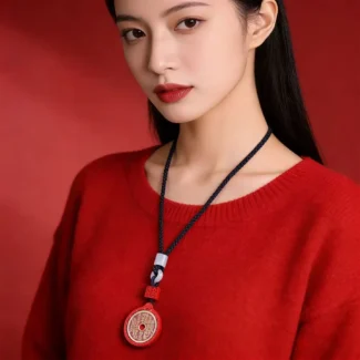 Natural Red Cinnabar Shan Gui Hua Qian Necklace - Protection Amulet