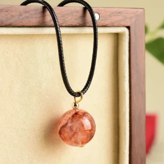 Natural Red Hematoid Quartz Necklace - Handcrafted Red Jiao Hua Amulet