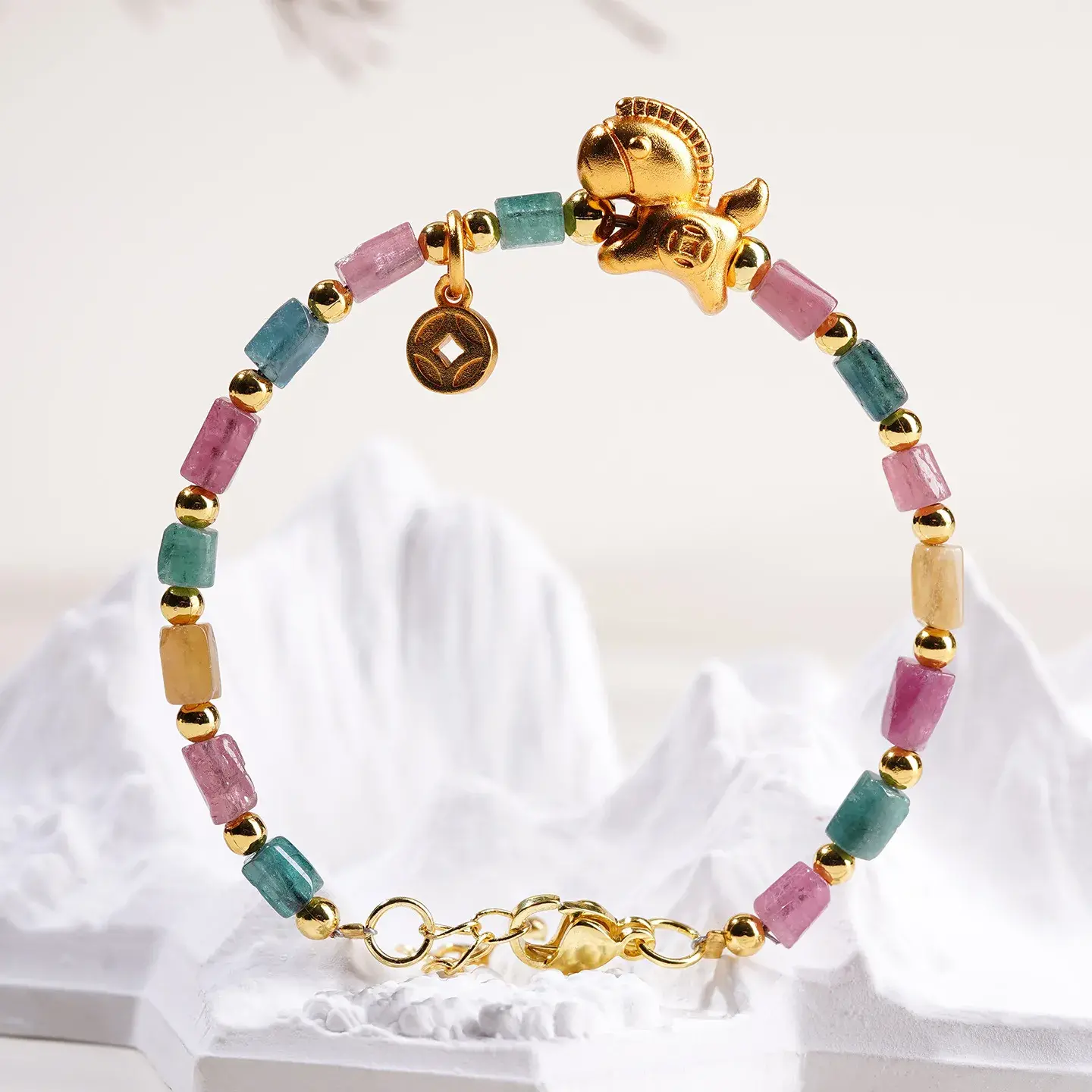 Natural Tourmaline Horse Bracelet - Handcrafted Success & Wealth Amulet (2) Natural Tourmaline Horse Bracelet - Handcrafted Success & Wealth Amulet