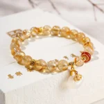 Natural Tower Citrine Bracelet - Handcrafted White Agate Ruyi Amulet - Buddha Bodhis Natural Tower Citrine Bracelet - Handcrafted White Agate Ruyi Amulet