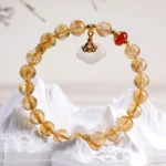 Natural Tower Citrine Bracelet - Handcrafted White Agate Ruyi Amulet 2 - Buddha Bodhis Natural Tower Citrine Bracelet - Handcrafted White Agate Ruyi Amulet