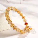 Natural Tower Citrine Bracelet - Handcrafted White Agate Ruyi Amulet 3 - Buddha Bodhis Natural Tower Citrine Bracelet - Handcrafted White Agate Ruyi Amulet