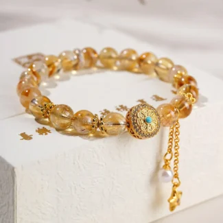 Natural Tower Citrine Wheel of Fortune Bracelet - Handcrafted Wealth Amulet