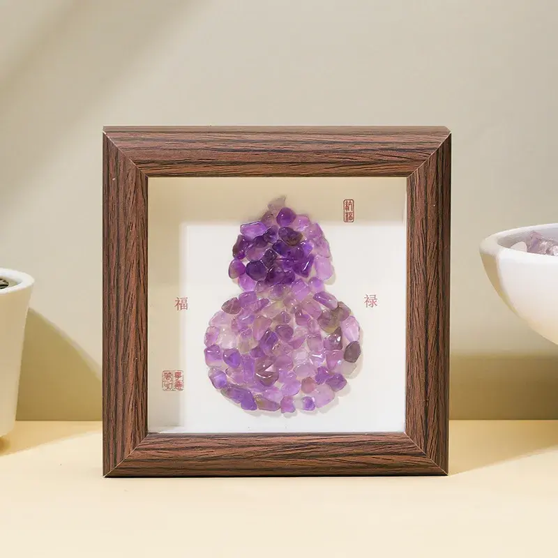 SKU-02 Natural Gemstone Hulu Shadow Box - Handcrafted Gourd Prosperity Decor