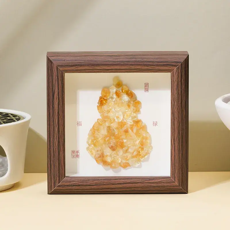 SKU-03 Natural Gemstone Hulu Shadow Box - Handcrafted Gourd Prosperity Decor