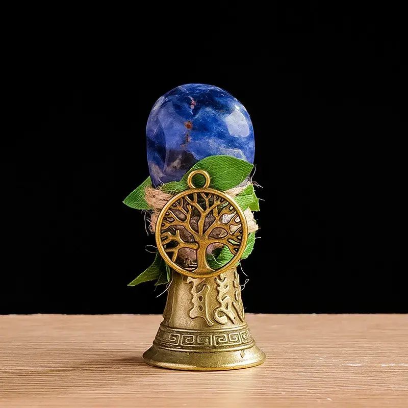 SKU-08-Blue Lace Natural Crystal Tree of Life Bell - Handmade Meditation Altar Decor