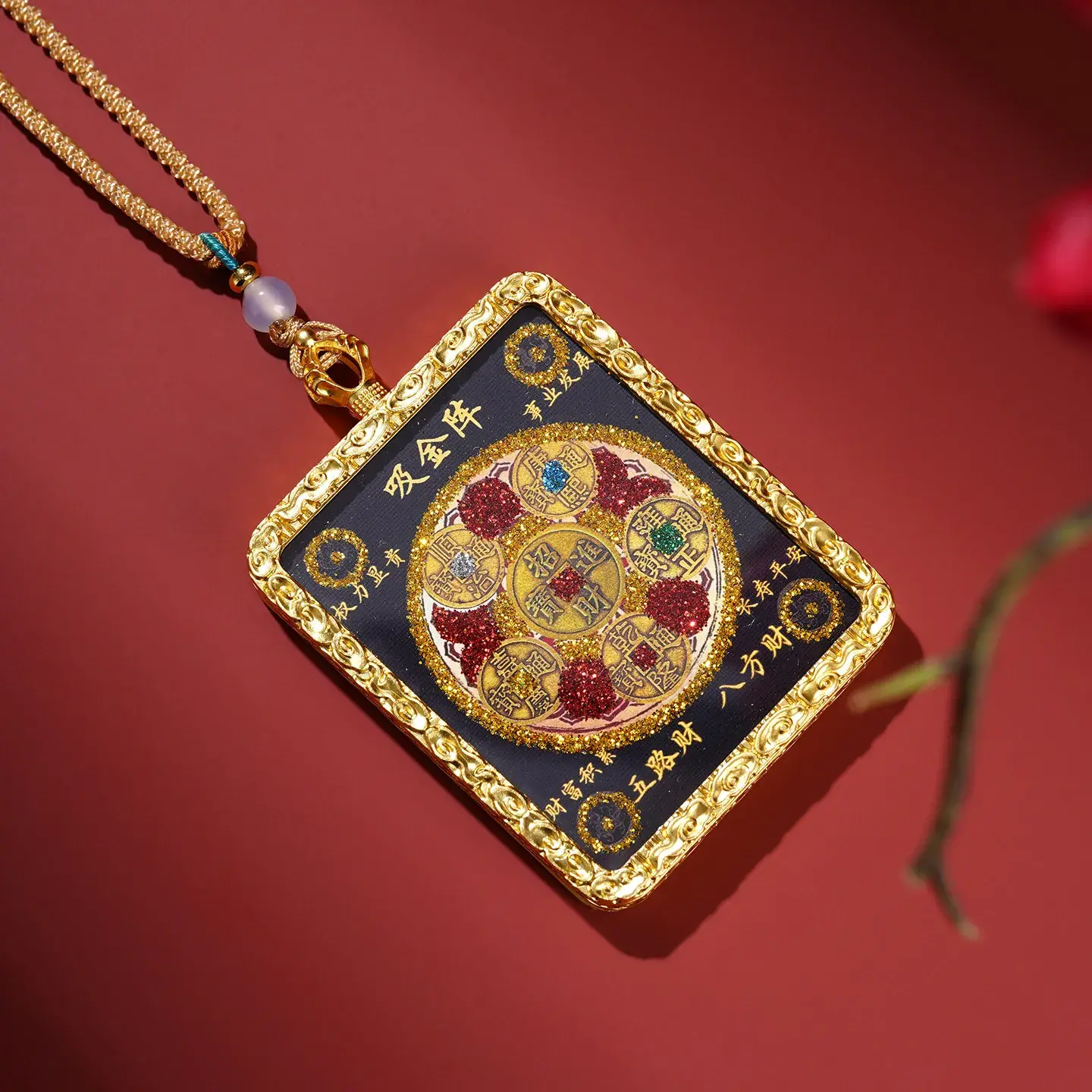 Thangka Wealth Attraction Array Necklace - Handcrafted Prosperity Amulet (3) Thangka Wealth Attraction Array Necklace - Handcrafted Prosperity Amulet