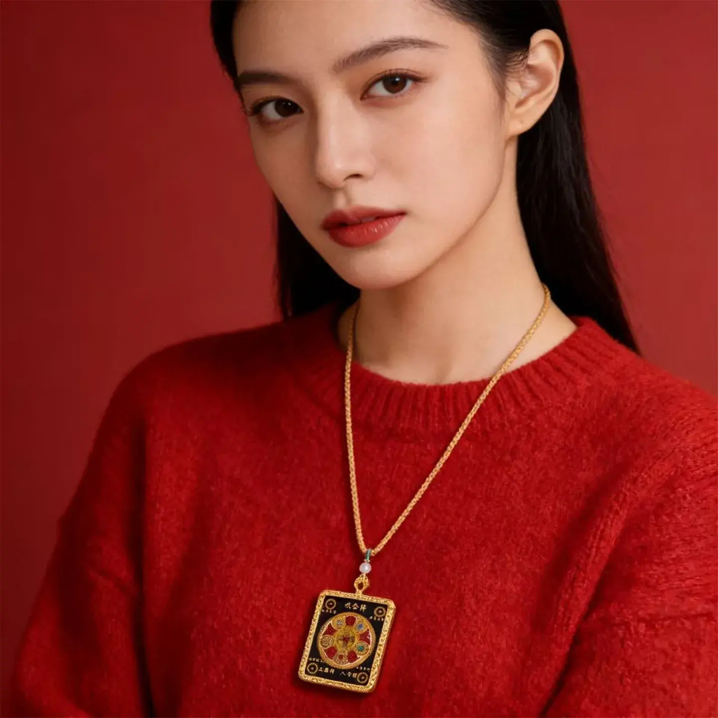 Thangka Wealth Attraction Array Necklace - Handcrafted Prosperity Amulet (5) Thangka Wealth Attraction Array Necklace - Handcrafted Prosperity Amulet