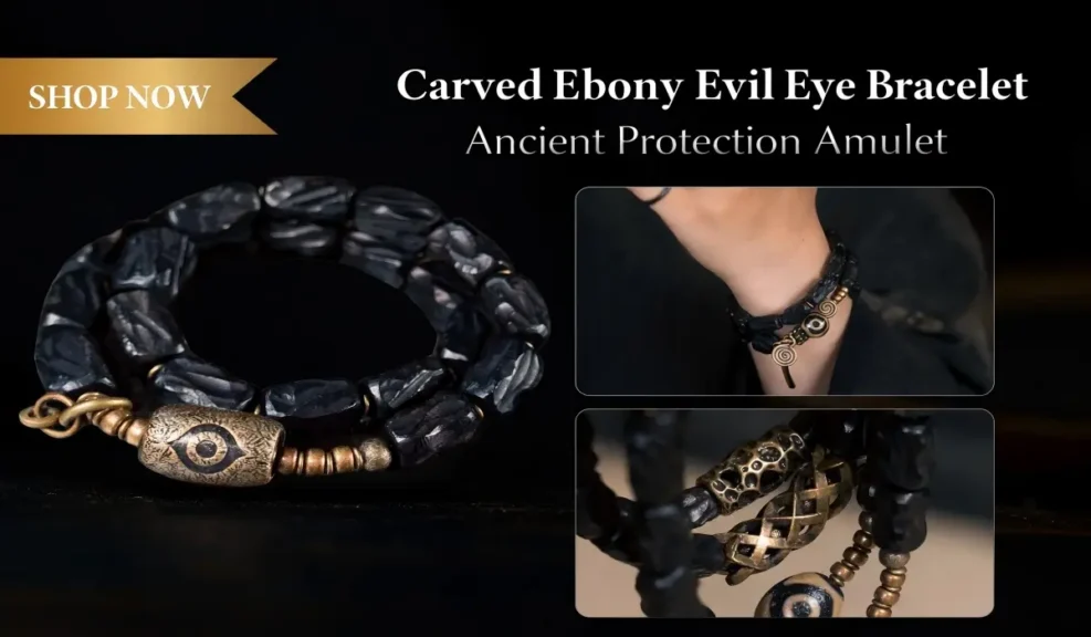 5 Ancient Symbols of Strength and Resilience to Wear for Inner Power 4 - Buddha Bodhis Carved Ebony Evil Eye Bracelet | Ancient Protection Amulet
