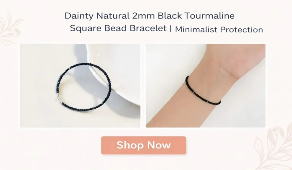Which Hand to Wear a Black Tourmaline Bracelet: Left or Right Wrist? 3 - Buddha Bodhis Dainty Natural 2mm Black Tourmaline Square Bead Bracelet | Minimalist Protection