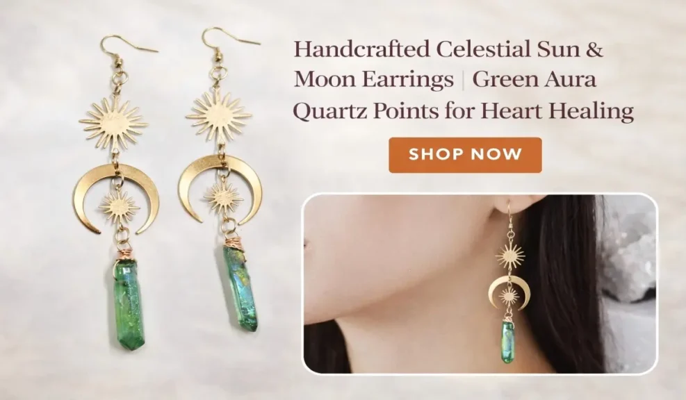 The Spiritual Significance of Losing an Earring: Messages and Hidden Meanings 3 - Buddha Bodhis Handcrafted Celestial Sun & Moon Earrings | Green Aura Quartz Points for Heart Healing