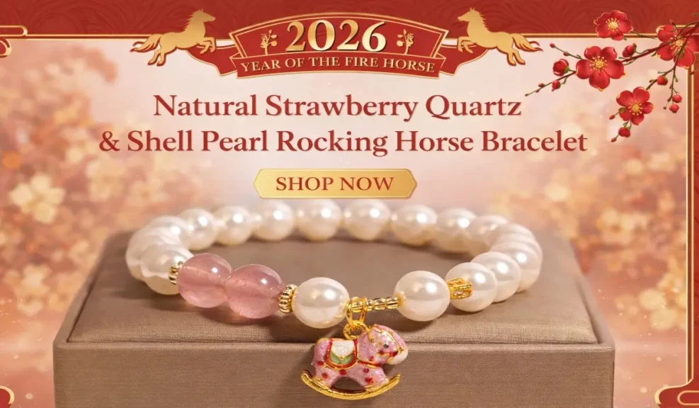 Can Pearls Get Wet? A Guide to Swimming, Showering, and Caring for Your Pearls 4 - Buddha Bodhis Natural Strawberry Quartz & Shell Pearl Rocking Horse Bracelet | Grace & Joy