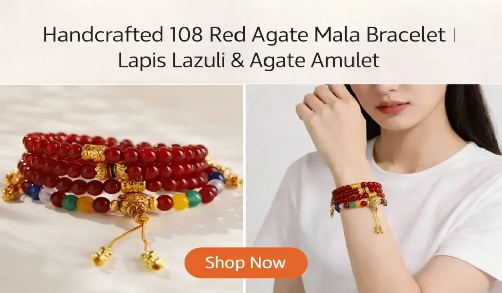 Which Hand Should You Wear a Mala Bracelet On? Left vs. Right Meaning 4 - Buddha Bodhis Handcrafted 108 Red Agate Mala Bracelet | Lapis Lazuli & Agate Amulet