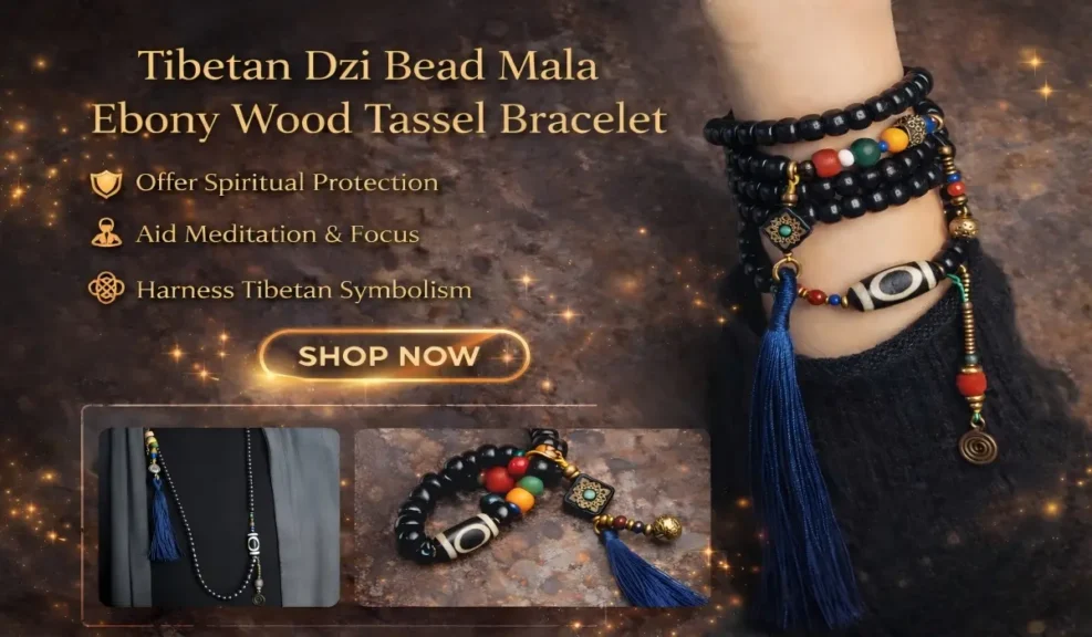 The Spiritual Meaning of a Broken Dzi Bead and What to Do Next 3 - Buddha Bodhis Tibetan Dzi Bead Mala | Ebony Wood Tassel Bracelet