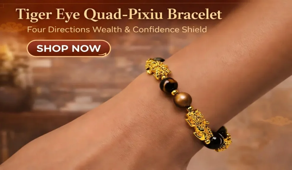 How to Identify a Real Pixiu Bracelet: A Complete Authenticity Guide 1 - Buddha Bodhis Natural 10mm Tiger Eye Quad-Pixiu Bracelet | Four Directions Wealth & Confidence Shield
