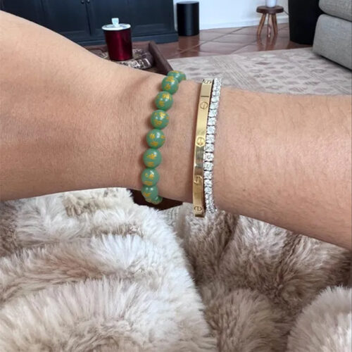 Click to view full screen Natural 10mm Green Aventurine Pixiu Bracelet | Om Mani Padme Hum for Luck & Wealth