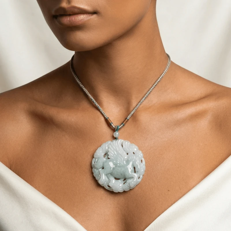 american-model-luxury-icy-jade-horse-pendant-necklace american-model-luxury-icy-jade-horse-pendant-necklace