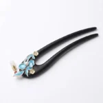 Shaluo Flower Ebony Hairpin for Oriental Elegance & Spiritual Protection - Buddha Bodhis blue-floral-ebony-hair-fork