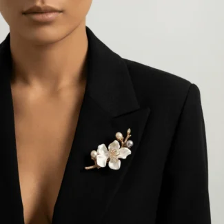 french-peach-blossom-enamel-pearl-gold-brooch