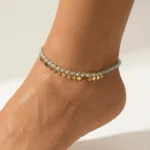 Light Blue Crystal 18K Gold Plated Brass Anklet – Exotic Elegance & Radiant Sophistication 1 - Buddha Bodhis gold-anklet-blue-crystal-fringe