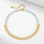 Light Blue Crystal 18K Gold Plated Brass Anklet – Exotic Elegance & Radiant Sophistication - Buddha Bodhis gold-blue-beaded-coin-ANKLET