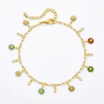 Anklet Copper & Enamel Daisy Anklet – Bohemian Charm & Summer Beach Vibes - Buddha Bodhis gold-daisy-beaded-charm-bracelet-multi-color