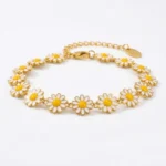 Daisy 18K Gold Plated Stainless Steel Anklet – Vibrant Summer Style & Youthful Elegance - Buddha Bodhis gold-enamel-daisy-flower-bracelet