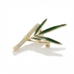 14K Gold Zircon Bamboo Brooch for Timeless Elegance & Oriental Grace - Buddha Bodhis gold-green-bamboo-crystal-brooch