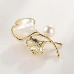 Freshwater Pearl & Shell Ginkgo Leaf Brooch – Timeless Elegance and Sophisticated Grace - Buddha Bodhis gold-pearl-ginkgo-leaf-brooch
