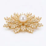 18K Gold White Freshwater Pearl Copper & Zircon Snowflake Brooch – Timeless Elegance & Sophisticated Charm - Buddha Bodhis gold-snowflake-crystal-pearl-brooch-jewelry