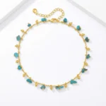 Turquoise Copper Anklet for Inner Balance & Positive Energy - Buddha Bodhis gold-turquoise-beaded-anklet-boho-beach-jewelry