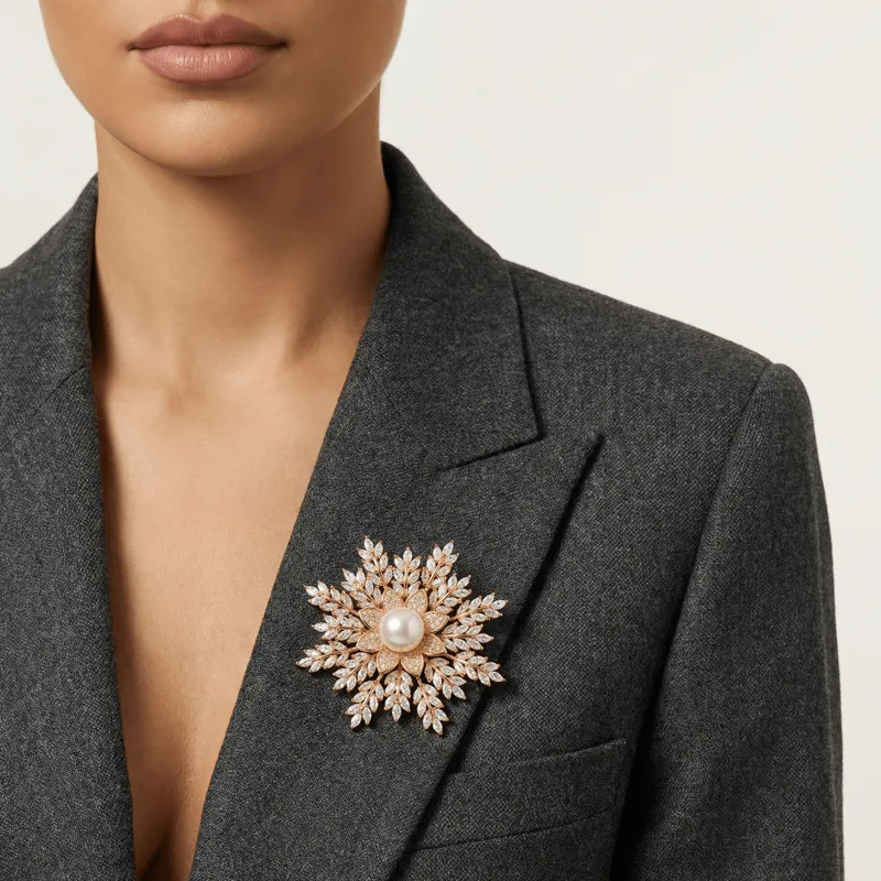 luxury-gold-snowflake-pearl-zircon-brooch-jewelry-model luxury-gold-snowflake-pearl-zircon-brooch-jewelry-model