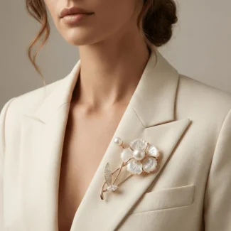 mother-of-pearl-camellia-gold-pearl-brooch-fashion-model