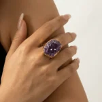 Natural Amethyst Cluster Ring – Wisdom, Mental Clarity & Inner Peace 1 - Buddha Bodhis natural-amethyst-geode-gold-plated-ring-women