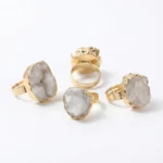Natural White Crystal Cluster Ring for Energy Purification & Mental Clarity - Buddha Bodhis natural-white-quartz-cluster-gold-ring