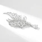 Silver White Freshwater Butterfly Zircon & Freshwater Pearl Brooch – Elegant Grace & Timeless Sophistication - Buddha Bodhis silver-crystal-pearl-wing-brooch