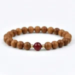 Cinnabar Peach Wood Bracelet – Inner Peace, Protection & Anxiety Relief - Buddha Bodhis wood-bead-bracelet-red-stone