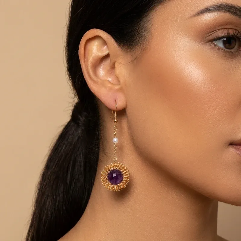 Amethyst Tassel Earrings - Handmade Wire Wrapped Crystal-2 Amethyst Tassel Earrings - Handmade Wire Wrapped Crystal-2