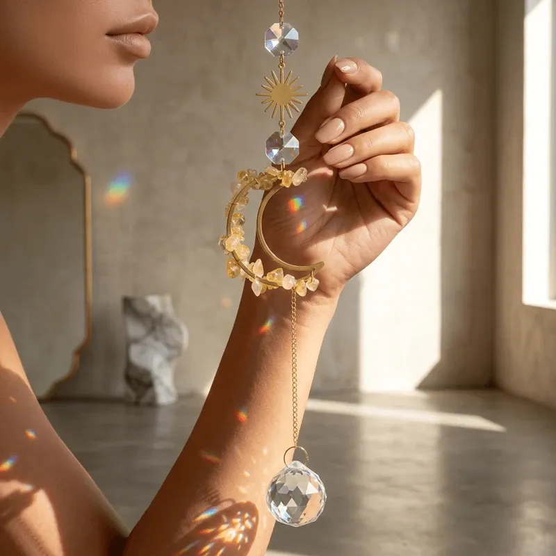 Citrine Citrine Moon & Sun Suncatcher – Manifesting Wealth, Success & Confidence-1 Citrine Citrine Moon & Sun Suncatcher – Manifesting Wealth, Success & Confidence-1