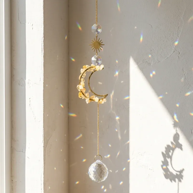 Citrine Citrine Moon & Sun Suncatcher – Manifesting Wealth, Success & Confidence-2 Citrine Citrine Moon & Sun Suncatcher – Manifesting Wealth, Success & Confidence-2