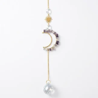 Colorful Fluorite Crystal Moon Sun Catcher – Wisdom, Clarity & Positive Energy