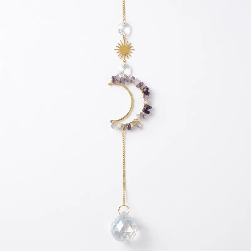 Colorful Fluorite Crystal Moon Sun Catcher – Wisdom, Clarity & Positive Energy Colorful Fluorite Crystal Moon Sun Catcher – Wisdom, Clarity & Positive Energy