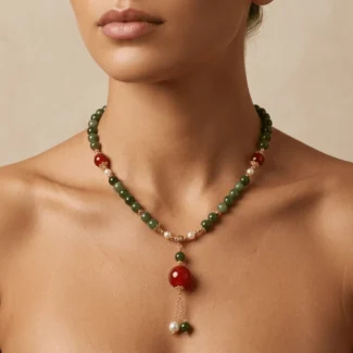 Jasper Necklace – Natural Green Jasper & Red Agate Tassel Necklace for Inner Peace & Elegant Confidence-1