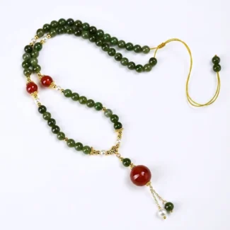 Jasper Necklace – Natural Green Jasper & Red Agate Tassel Necklace for Inner Peace & Elegant Confidence