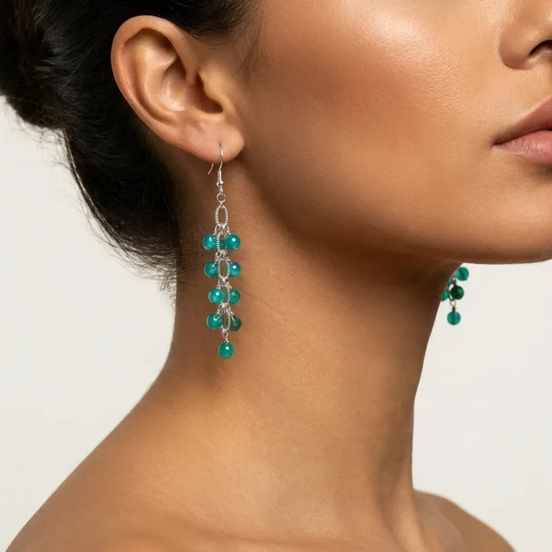 Natural Blue-green Jade Tassel Earrings for Peace & Protection-2 Natural Blue-green Jade Tassel Earrings for Peace & Protection-2