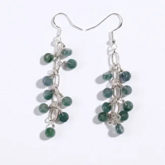 Natural Blue-green Jade Tassel Earrings for Peace & Protection