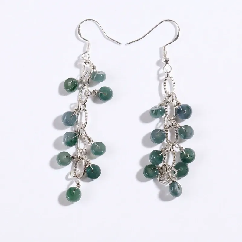 Natural Blue-green Jade Tassel Earrings for Peace & Protection Natural Blue-green Jade Tassel Earrings for Peace & Protection